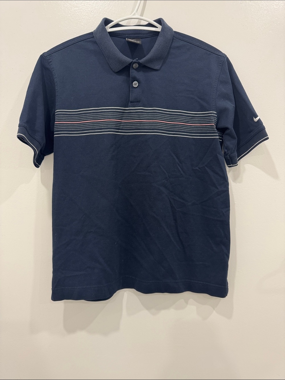 Nike Golf Kids L 14-16 Navy Striped Polo Shirt 100% Cotton